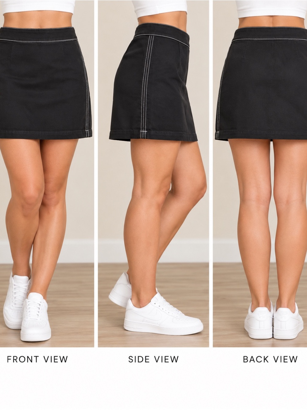 Apostrophe Black Mini Skirt with White Contrast Stitching
